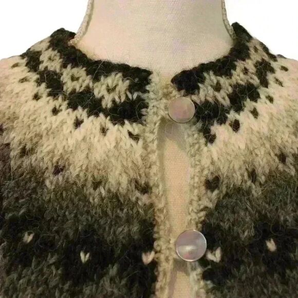 Authentic Icelandica 100% Wool Button Up Black and White Knit Cardigan Size S - Picture 3 of 6